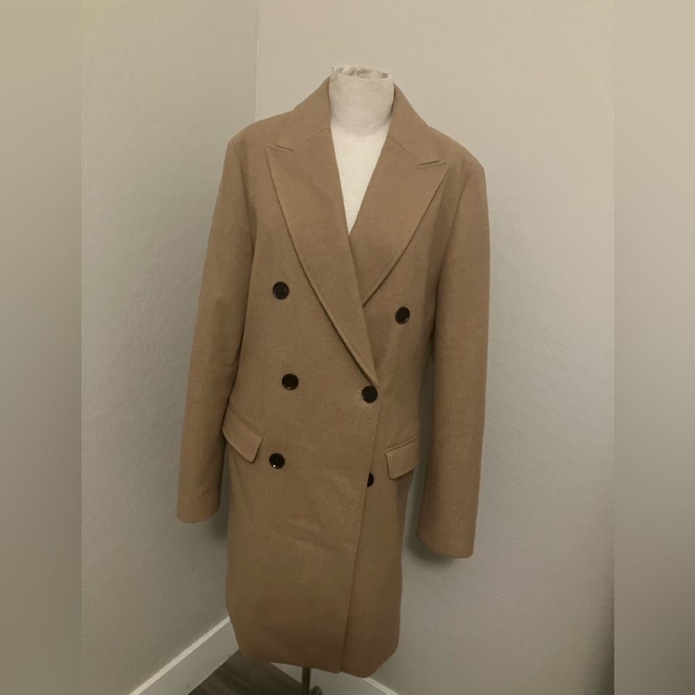 NEW EXPRESS CAMEL DOUBLE BREASTED WOOL BLEND TOPCOAT
Small $298